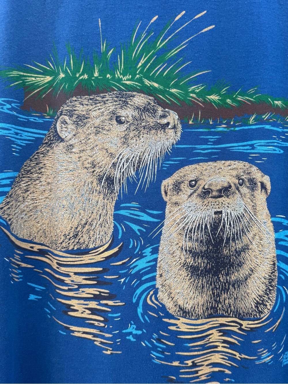 Vintage 90s Jerzees Otter Blue Graphic T-Shirt Y2K Retro Nature Animal Wildlife - Picture 3 of 8
